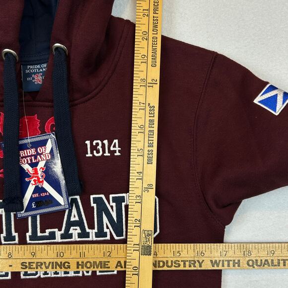 Pride of Scotland The Brave Spellout Hoodie Youth 9/10 Red Pullover New Imperfec - Picture 8 of 9